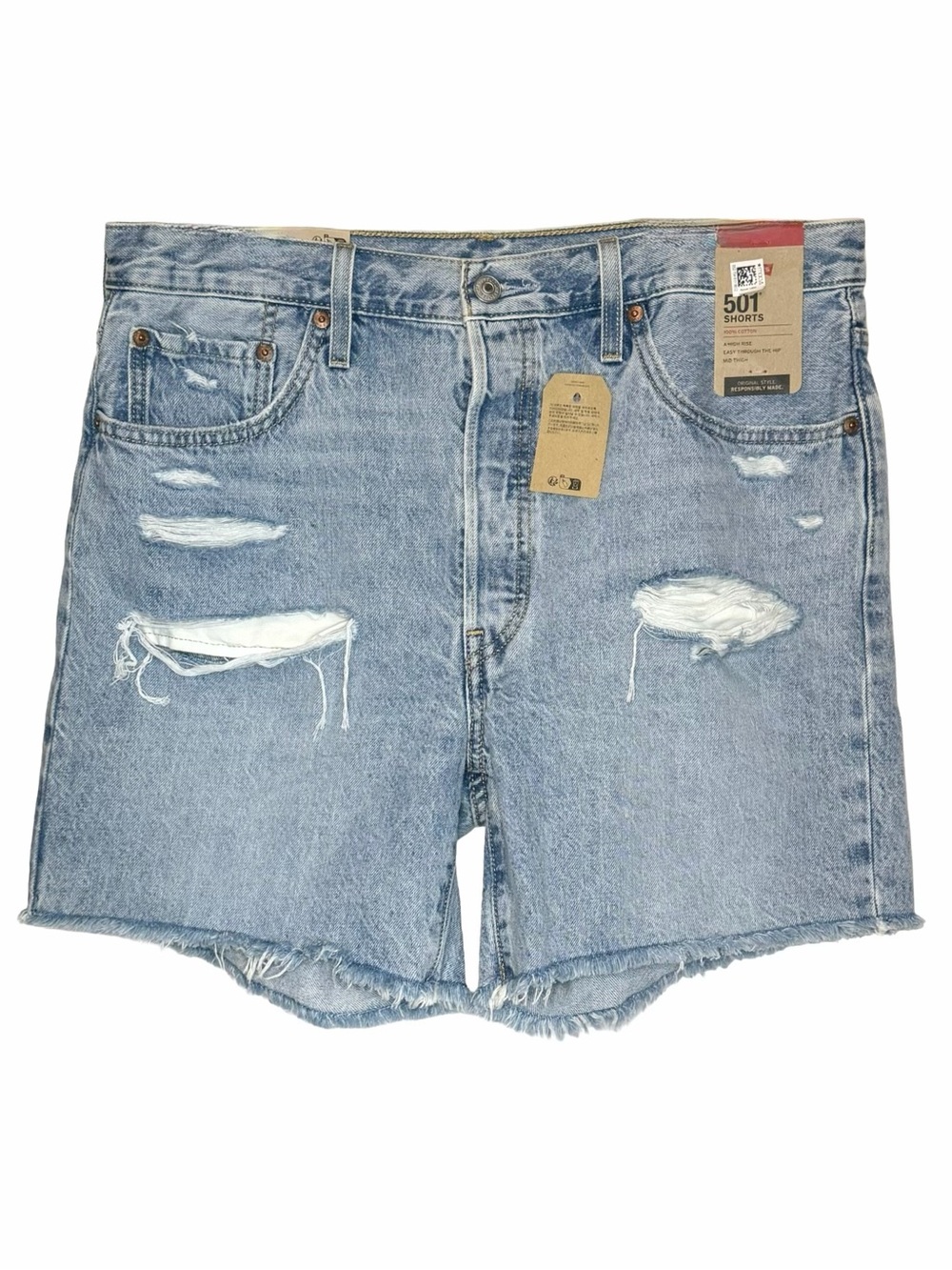 Levi’s 501 Mid-Thigh Distressed Button Fly Jean Denim Shorts